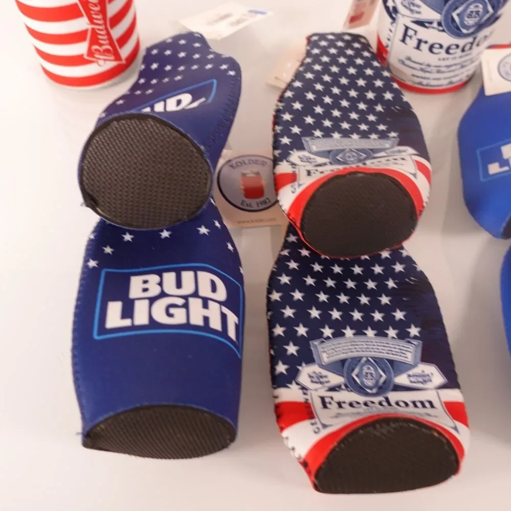 Lot of 10 Budweiser Logo Beer Bottle Zipper Sleeve Koozies USA Insulated New